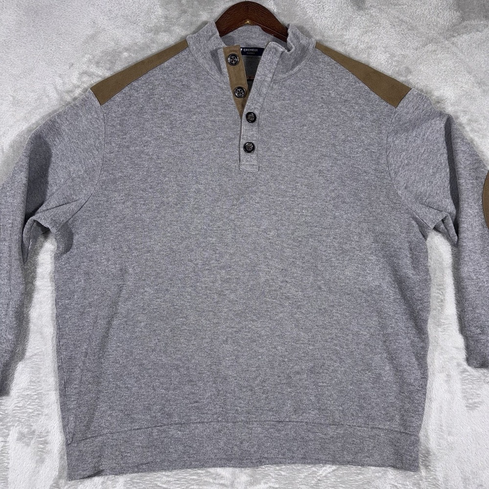 Cremieux Pullover Sweater Mens‎ 2XL Gray Sweater 1/4 Zip Elbow Patches - Picture 2 of 9
